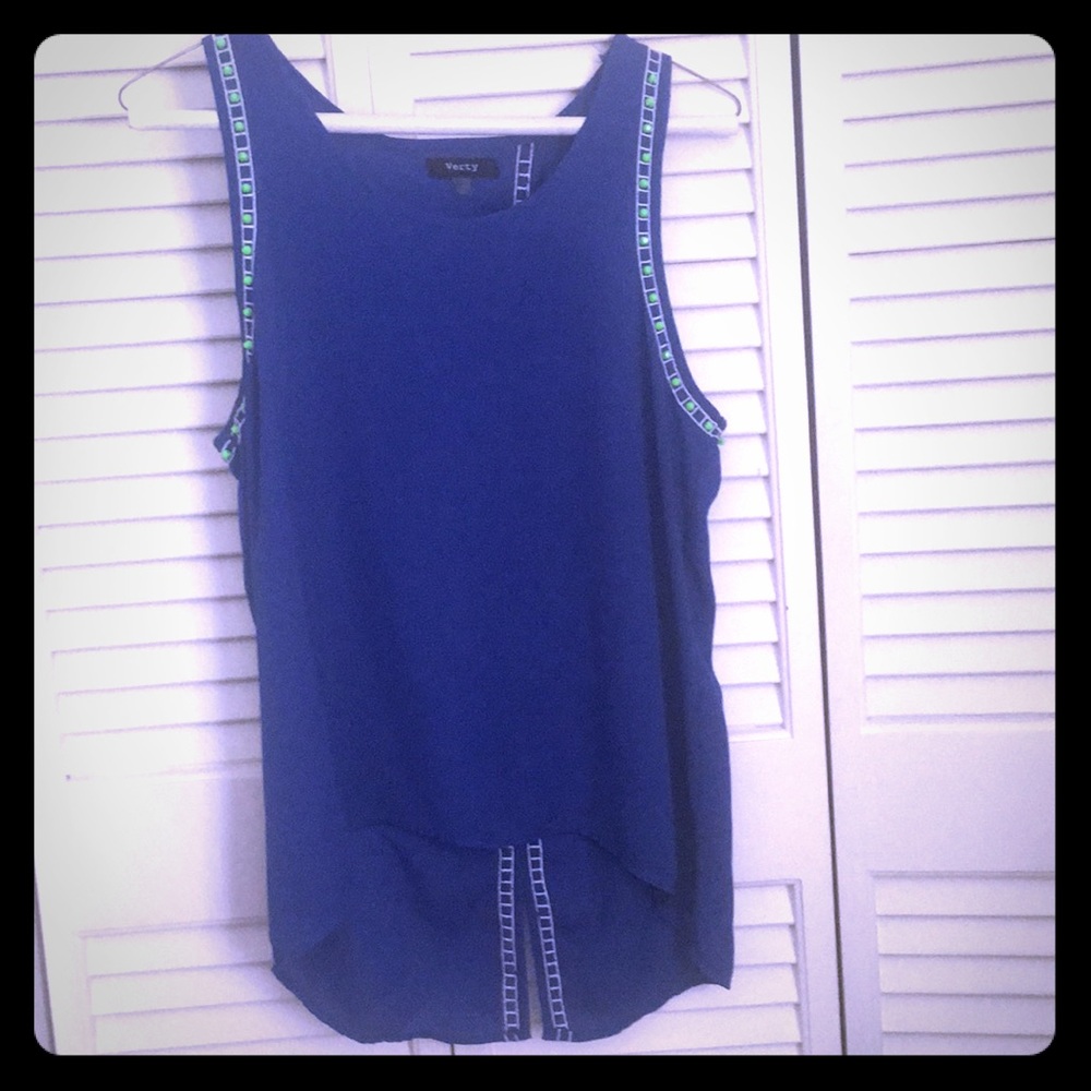 Open back sheer blue top